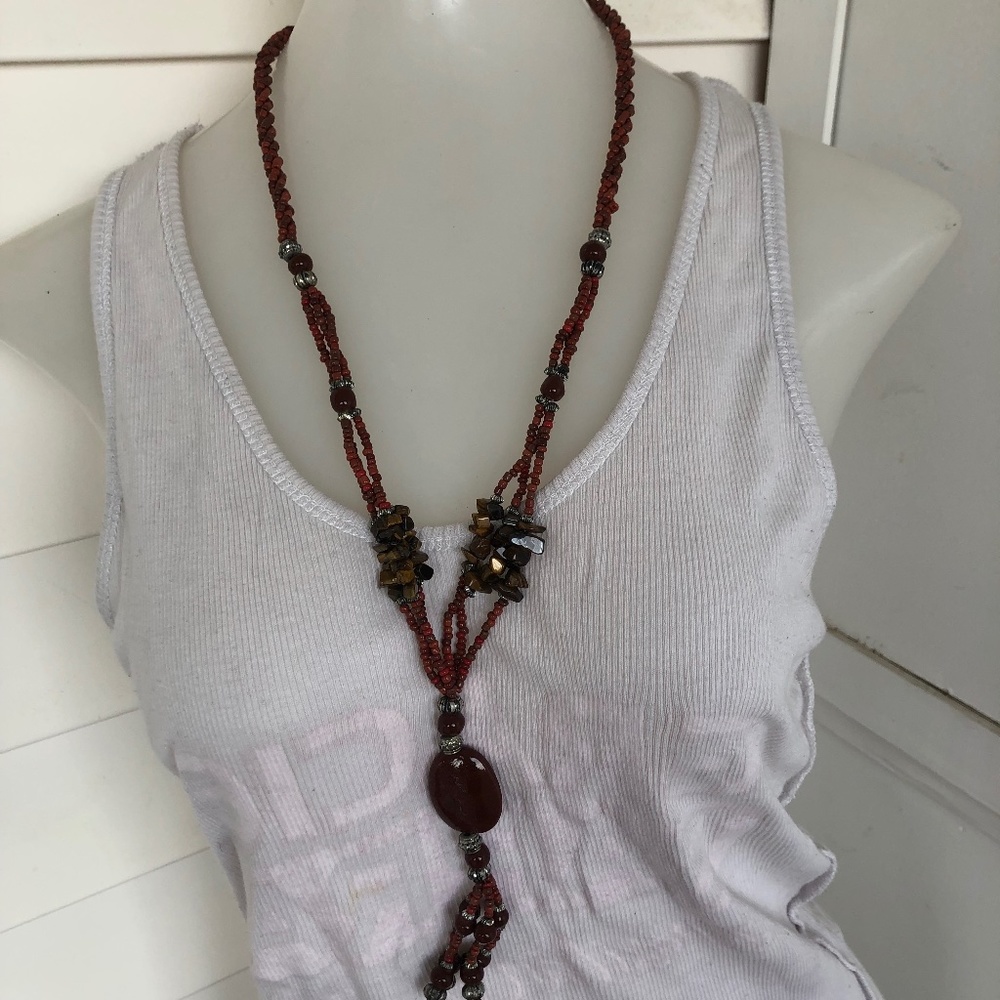 Brown & Tiger Eye Beaded Costume Jewelry Necklace